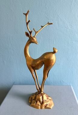 Vintage 16 Inch Large Brass Deer Statue - Mid Century Stag Buck Korea MCM Decor